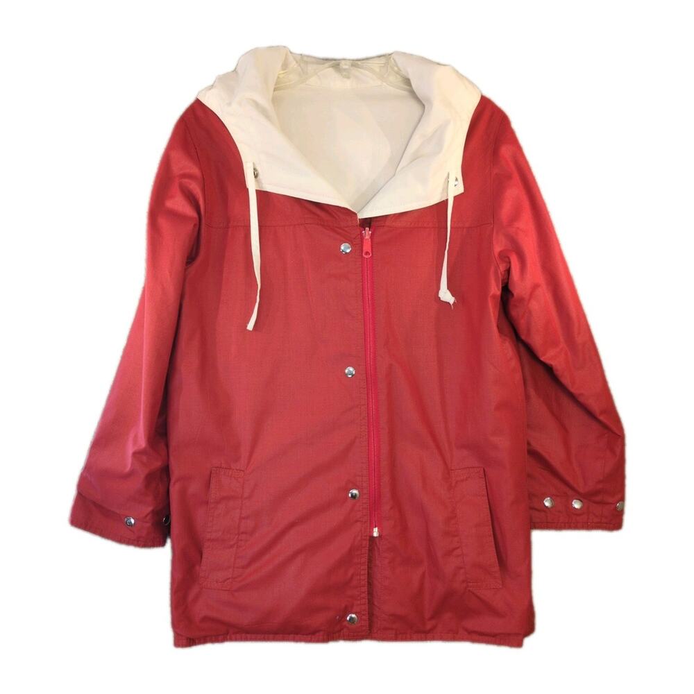 Forcaster Sport Reversible Rain Jacket 9/10 Red Cream Hooded Hong Kong Pockets